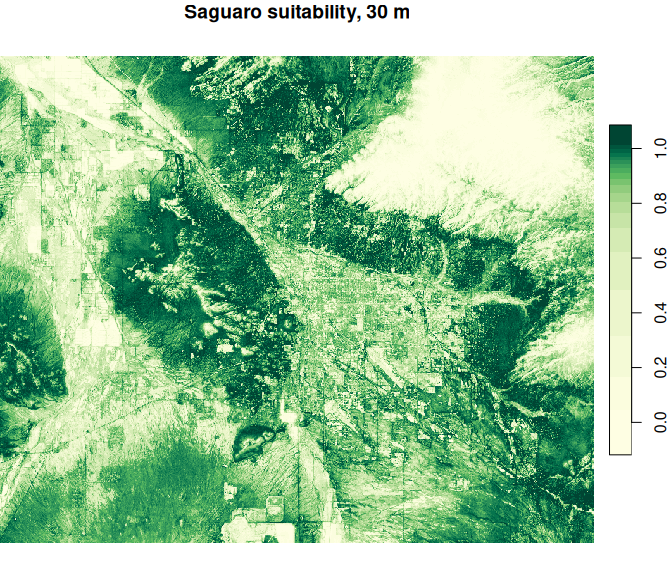 Saguaro habitat suitability around Tucson at 30 m